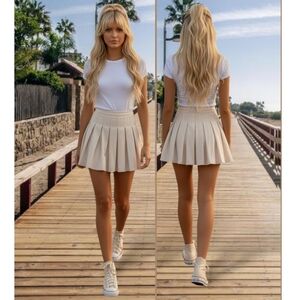 Cream Pleated High-Waisted Skirt